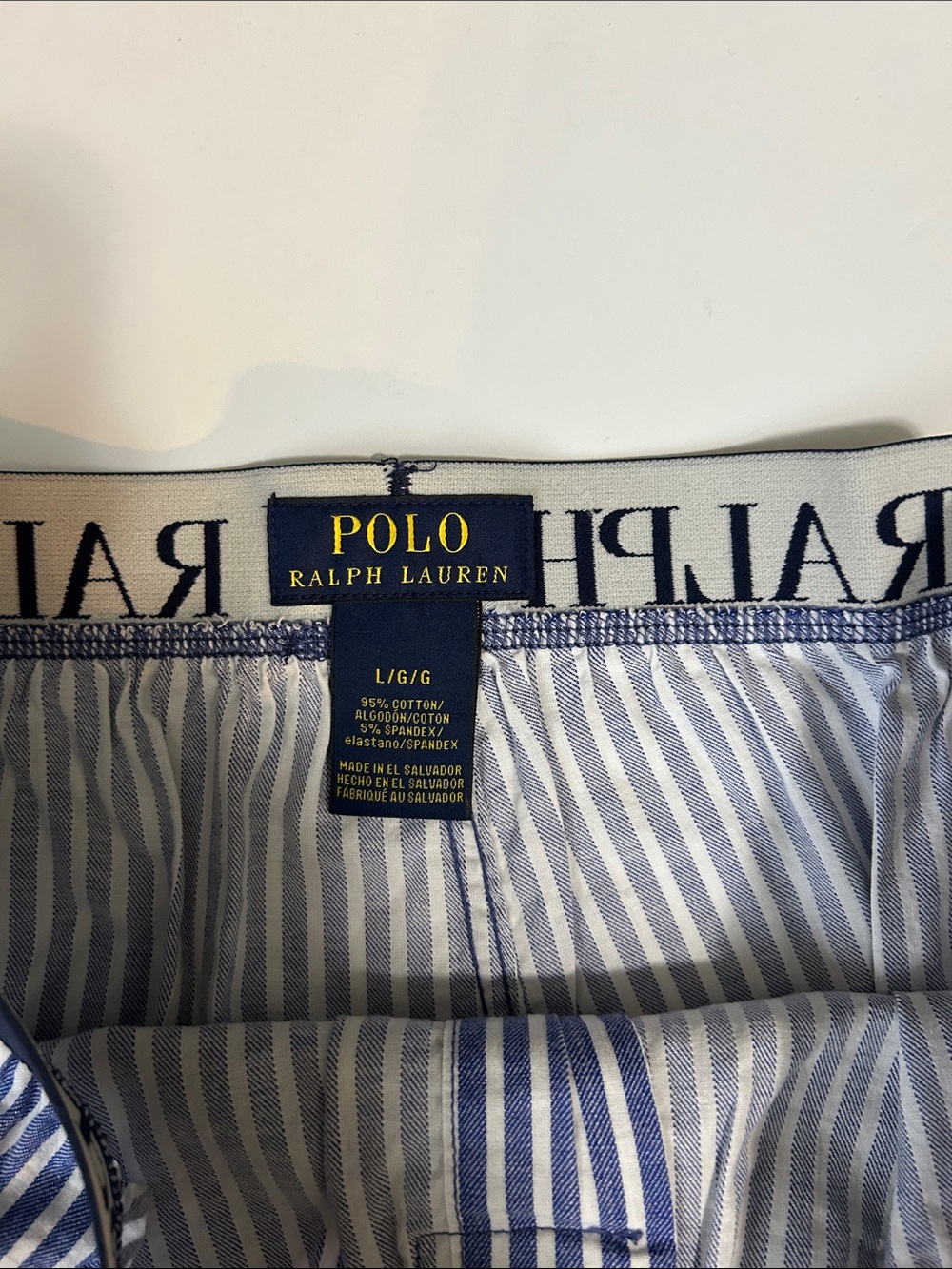 Polo by Ralph Lauren Navy & White Striped Boxers with Yellow Logo - Picture 2 of 3